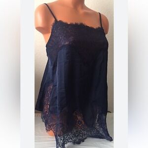 Vintage Victoria’s Secret lace satin lingerie style top 
Navy blue| XS | Y2K